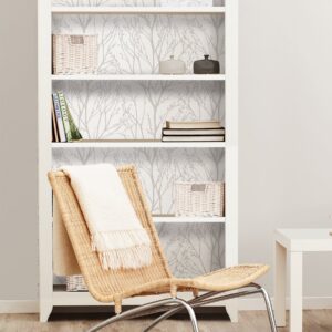 NuWallpaper NU2394 Treetops Peel Stick Wallpaper, White & Off-White