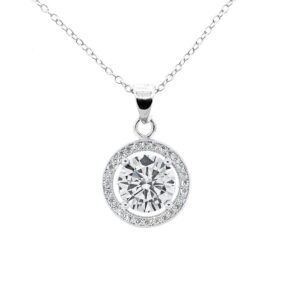 cate & chloe blake 18k white gold plated pendant necklace | halo silver necklaces with round cut cubic zirconia, womens silver jewelry, hypoallergenic, gift for her