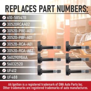 Ignition Coil Pack Set of 6 - Compatible with Honda, Acura, Saturn Vehicles - TL 3.2 V6 1999-2008 - CL, RL 2005-2011 - Odyssey 1999-2010 - Accord V6 - Replaces 610-58547B, 30520-RCA-A02