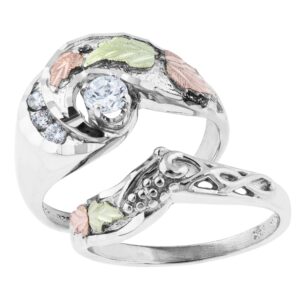 4-stone cz wedding engagement ring set, sterling silver, 12k green and rose black hills gold size 8