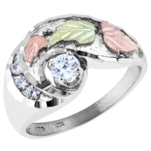 4-Stone CZ Wedding Engagement Ring Set, Sterling Silver, 12k Green and Rose Black Hills Gold Size 8