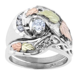 4-Stone CZ Wedding Engagement Ring Set, Sterling Silver, 12k Green and Rose Black Hills Gold Size 8