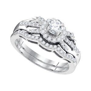 sonia jewels size 8-10k white gold round diamond halo bridal wedding engagement ring band set (1/2 cttw)