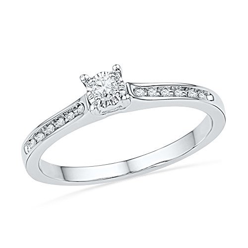 Size 7-10k White Gold Round Diamond Solitaire Bridal Wedding Band Engagement Ring (1/10 Cttw)