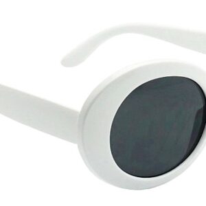 My Shades - White Oval Round Sunglasses Thick Bold Retro Clout Goggles (White, Smoke), Large