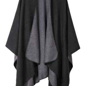 Urban CoCo Women's Color Block Shawl Wrap Open Front Poncho Cape (Series 7-Black)