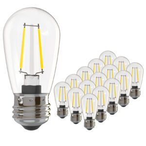 banord 15 pack dimmable 2w s14 replacement led bulbs, 2700k warm white waterproof outdoor string lights vintage led filament bulb, shatterproof e26 screw base edison led light bulbs