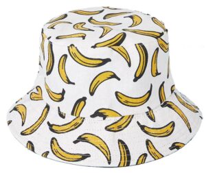 joylife fruit print bucket hat tropical pattern sun hats reversible packable fishing cap for women, men, white