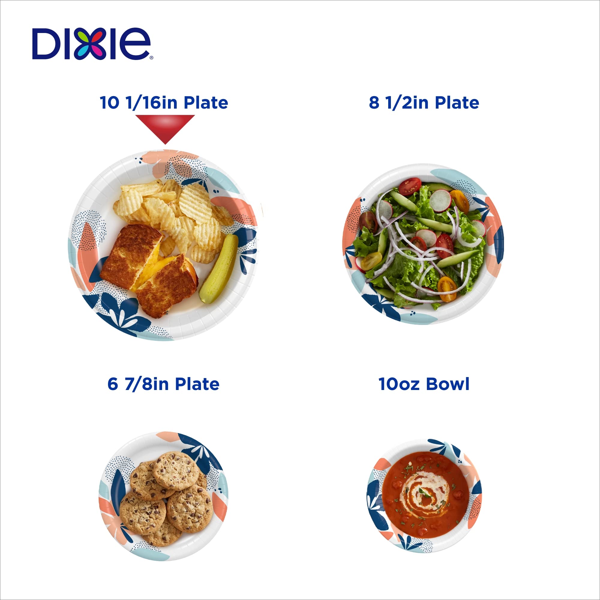 Dixie Large Paper Plates, 10 Inch, 86 Count, 2X Stronger, Microwave-Safe, Soak-Proof, Cut Resistant, Disposable Plates For Everyday Breakfast, Lunch, & Dinner Meals