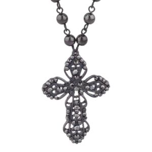 lux accessories classic 80s gothic rosary cross beaded pendant necklace (hem)