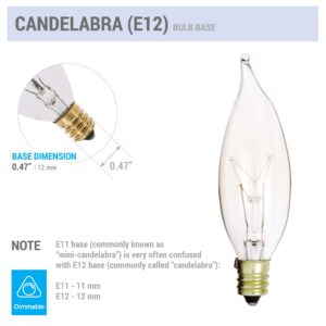 KOR (Pack of 12) 15 Watt Clear Candelabra Base (E12) Flame Tip 120V Decorative Dimmable Chandelier Lights Bulbs