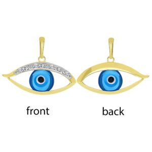 14K Yellow Gold Elegant Blue Open Evil Eye Charm Pendant with Cubic Zirconia Stones