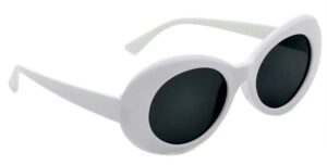 ehh - women's round retro oval sunglasses color tint or smoke lenses clout goggles, white, black, large