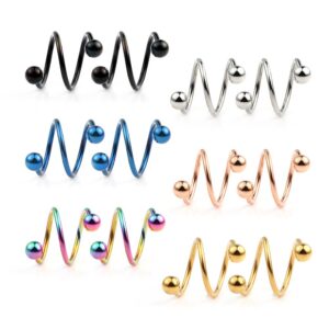 ruifan 16g stainless steel double twist ear plug earring spiral helix stud lip ring body piercing jewelry 10mm 6pairs