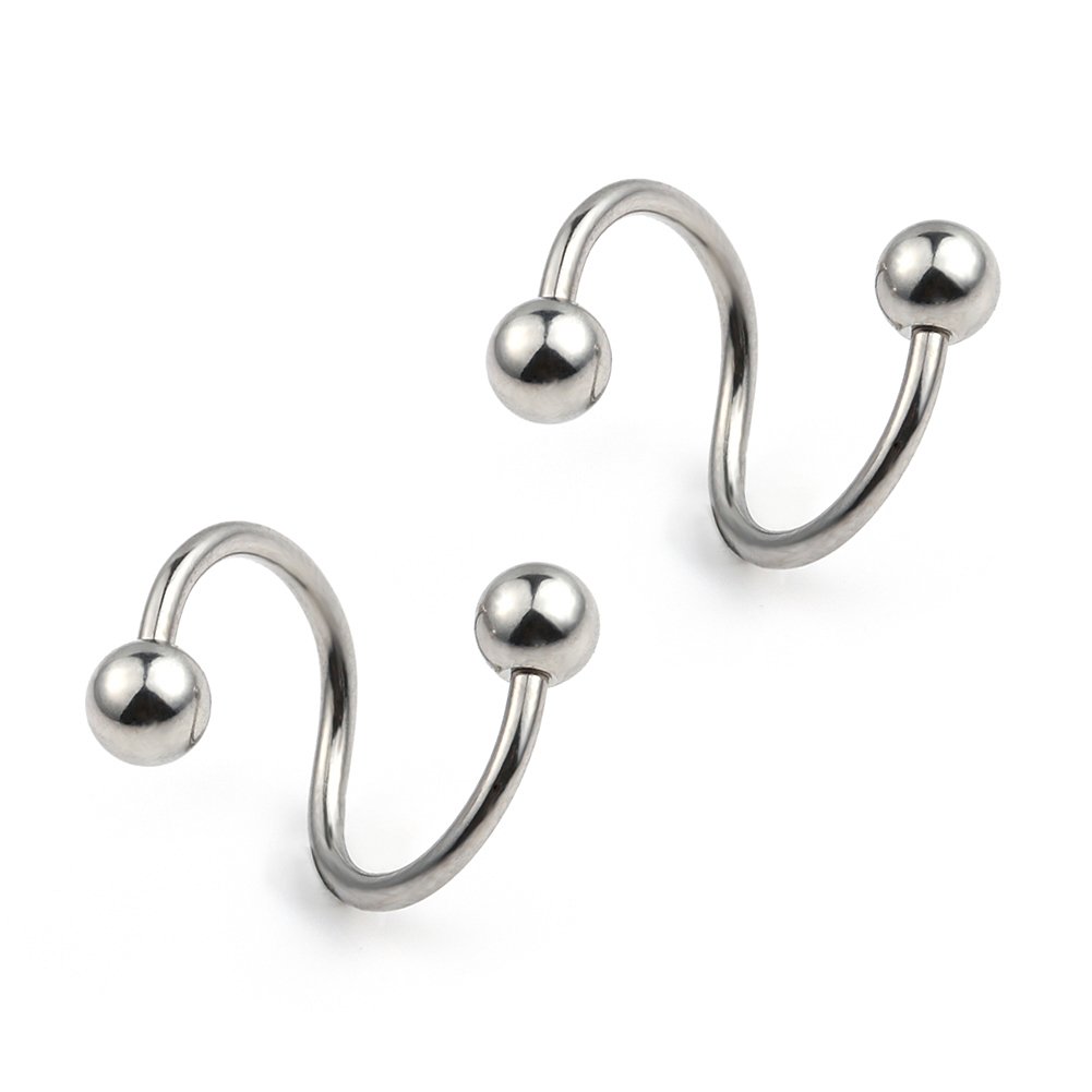 Ruifan 16G Stainless Steel Twist Ear Plug Earring Spiral Helix Stud Lip Ring Body Piercing Jewelry 10mm 6Pairs