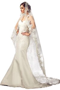 babyonline 1 tier lace edge tulle catherdal long wedding bridal,ivory