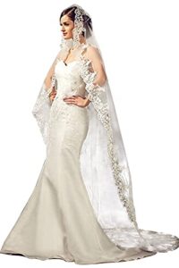 babyonline lace edge cathedral length wedding bridal veil,white