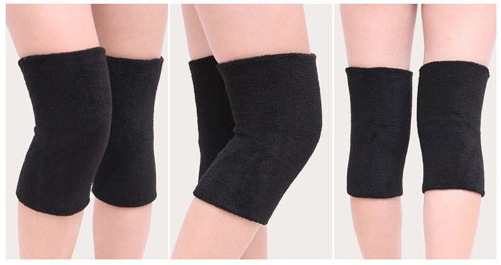 Mcolics Cotton Non-Slip Soft Absorbent Knee Pad Support Brace Protector Leg Sleeve Kneelet Thickening Extended Warm for Men & Women Outdoor Sports Running Dancing Gym Yoga Fitness, 1 Pair (Black)