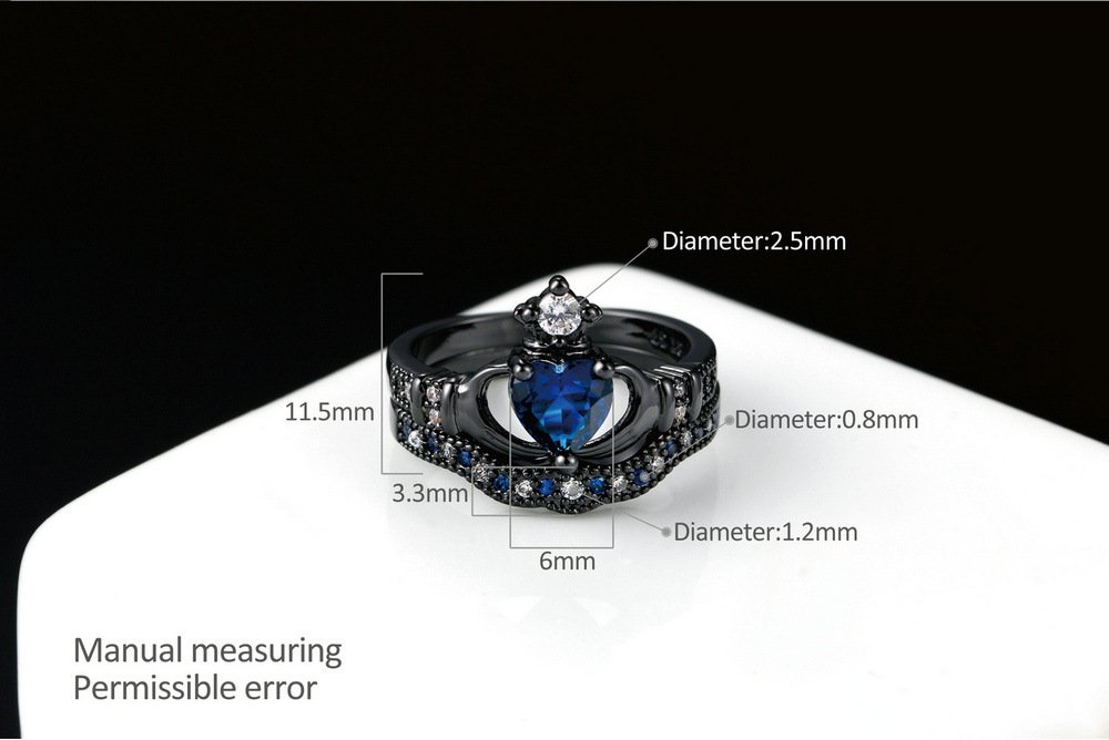 JAJAFOOK Women's Gold Plated Cubic Zirconia CZ Blue Rhinestone Heart Cut Bridal Crown Irish Claddagh Ring