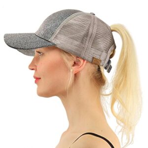 C.C Ponytail Messy Buns Trucker Ponycaps Plain Baseball Visor Cap Dad Hat Glitter Gray