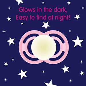 MAM Perfect Night Baby Pacifier, Patented Nipple, Glows in the Dark, 6-16 Months, Girl, 2 Count (Pack of 1)