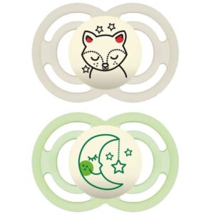 mam perfect night baby pacifier, patented nipple, glows in the dark, 2 pack, 6+ months, unisex