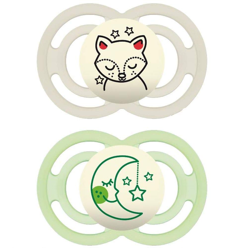 MAM Perfect Night Baby Pacifier, Patented Nipple, Glows in the Dark, 2 Pack, 6+ Months, Unisex