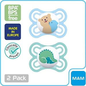 MAM Perfect Baby Pacifier, Patented Nipple, Developed with Pediatric Dentists & Orthodontists, Boy, 0-6 (Pack of 2)