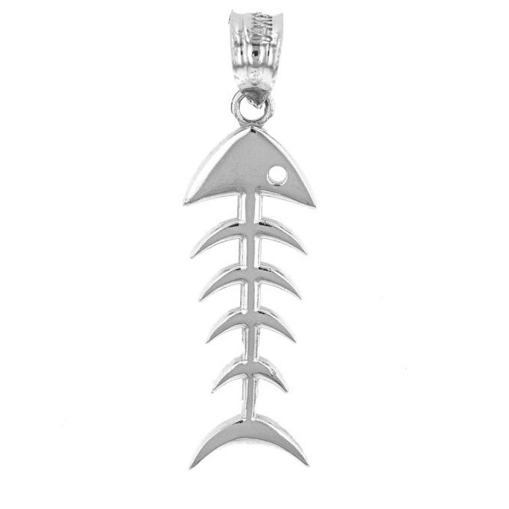 Polished 925 Sterling Silver Fishbone Fish Bones Skeleton Charm Pendant