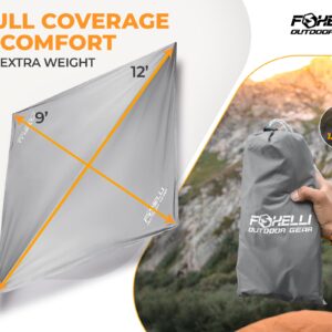 Foxelli Hammock Rain Fly - Waterproof Lightweight Tent & Hammock Rain Tarp for Camping, Backpacking w/Easy Setup Including Extra Long Guy Lines & Stakes