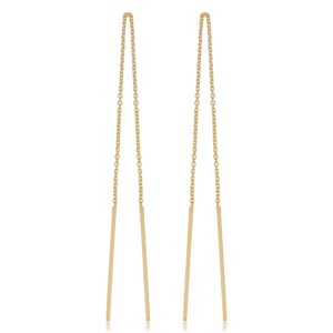 KoolJewelry 14k Yellow Gold Bar Threader Earrings Minimalist Jewelry for Women