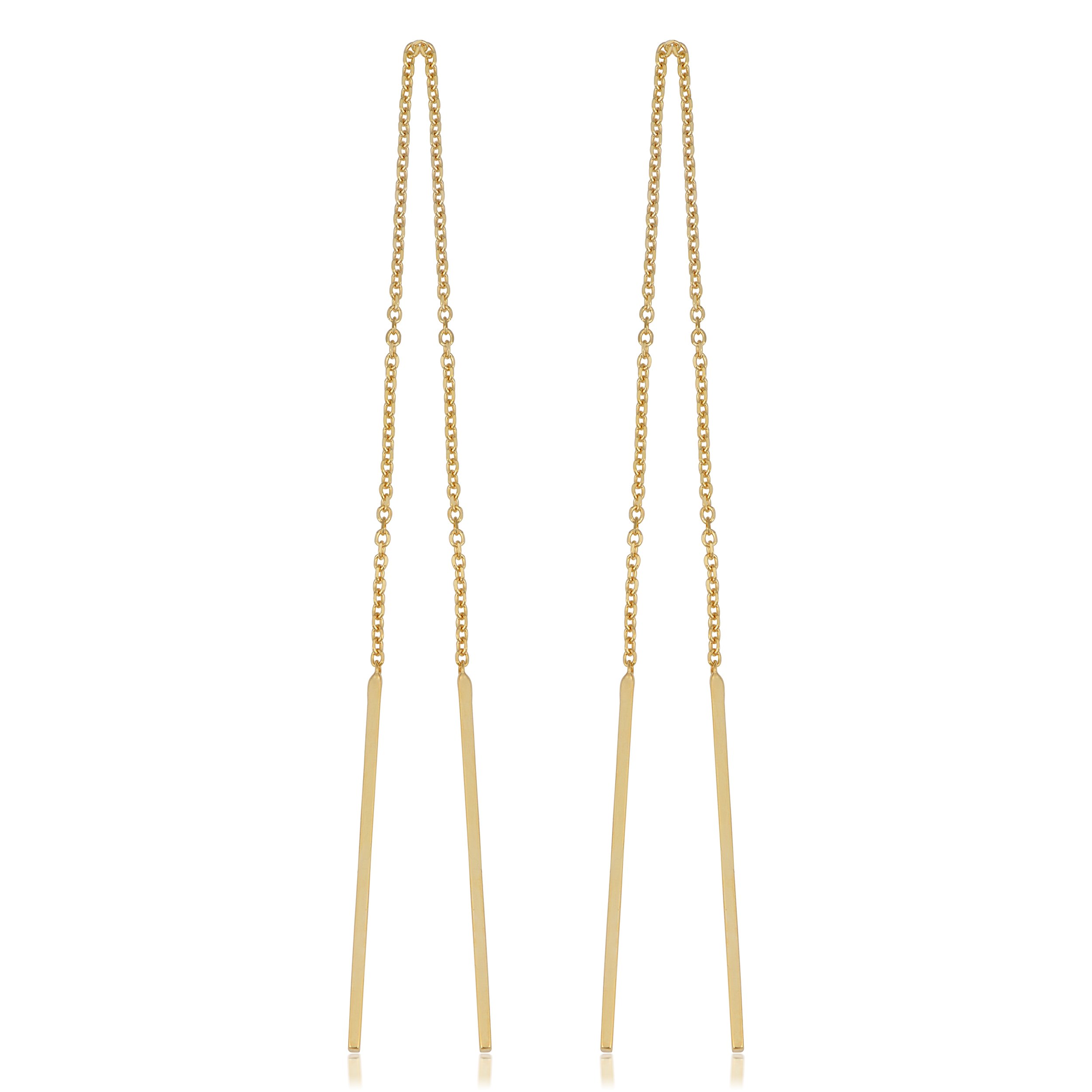 KoolJewelry 14k Yellow Gold Bar Threader Earrings Minimalist Jewelry for Women