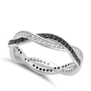 Black Simulated CZ Micro Pave Infinity Knot Ring New .925 Sterling Silver Band Size 8