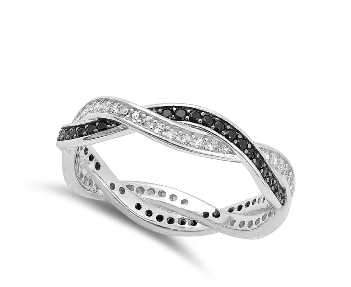 Black Simulated CZ Micro Pave Infinity Knot Ring New .925 Sterling Silver Band Size 8