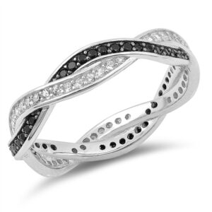 Black Simulated CZ Micro Pave Infinity Knot Ring New .925 Sterling Silver Band Size 8