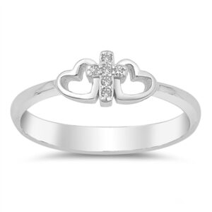 clear cz cross infinity heart promise ring .925 sterling silver band size 4