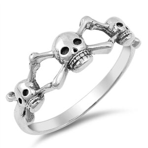 Crossbone Skull Oxidized Biker Ring New .925 Sterling Silver Band Size 7