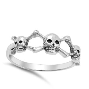 Crossbone Skull Oxidized Biker Ring New .925 Sterling Silver Band Size 7