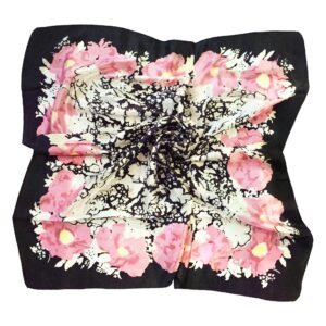 tony & candice women's graphic print 100% silk, silk scarf square, 33x33 inches (new white pink flowers)