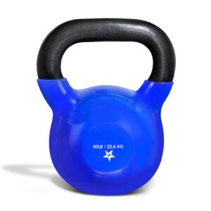 yes4all 50 lb kettlebell weight vinyl coated cast iron for dumbbell weights exercises, gym, fitness, full body workout equipment push up, grip and strength training, blue