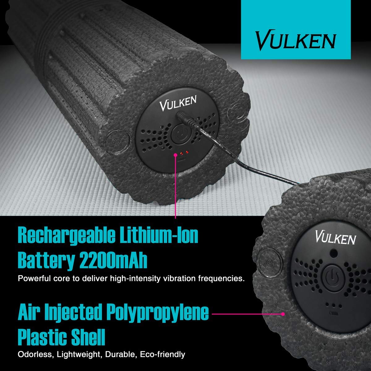 Vulken Extra Long 17” Vibrating Foam Roller 4 Speeds 3800RPM High Intensity Quick Charge Electric Foam Roller Tissue Massager for Muscle Recovery