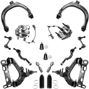 Detroit Axle - 18pc Front End Suspension Kit for 2003 Chevy Trailblazer EXT GMC Envoy, Upper Lower Control Arms Ball Joints Ready Struts Wheel Bearing and Hubs Sway Bars Tie Rods Boots Replacement