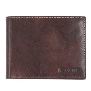 Steve Madden Men's Leather Wallet Extra Capacity Attached Flip Pockets, Brown/Antique, One Size