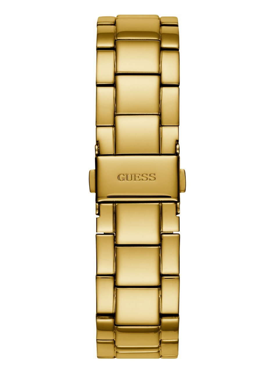 GUESS Classic Gold-Tone Stainless Steel Bracelet Watch with Day, Date + 24 Hour Military/Int'l Time. Color: Gold-Tone (Model: U1070L2)