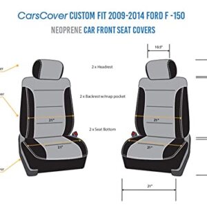 CarsCover Custom Fit 2009-2014 Ford F150 F250 F350 Pickup Truck Neoprene Car Front Seat Covers Gray & Black Sides Driver & Passenger Cover