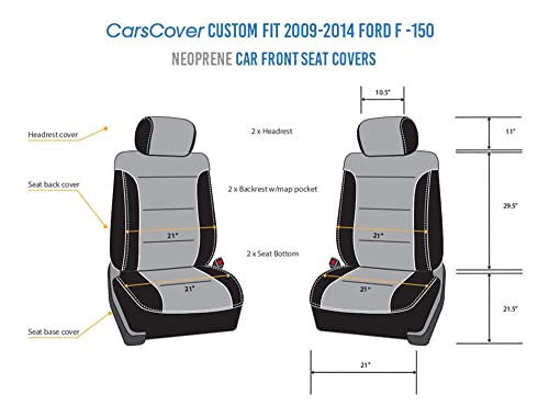 CarsCover Custom Fit 2009-2014 Ford F150 F250 F350 Pickup Truck Neoprene Car Front Seat Covers Gray & Black Sides Driver & Passenger Cover