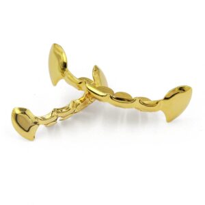 TOPGRILLZ 18K Gold Plated Dracula Vampire Fangs Slug Top and Bottom Grills for Your Teeth Grillz Set for Men and Women Hip Hop(Gold)