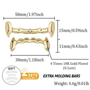 TOPGRILLZ 18K Gold Plated Dracula Vampire Fangs Slug Top and Bottom Grills for Your Teeth Grillz Set for Men and Women Hip Hop(Gold)