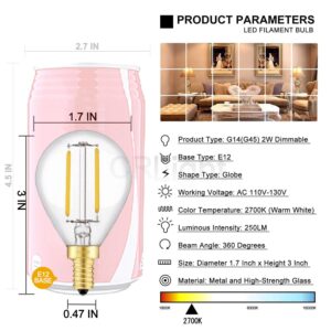 CRLight 2W LED Candelabra Bulb 25W Equivalent Warm White 2700K 250LM, Dimmable E12 Vintage Tiny G14(G45) Edison LED Globe Bulb, Chandelier Vanity Mirror Light Bulbs, 8 Pack