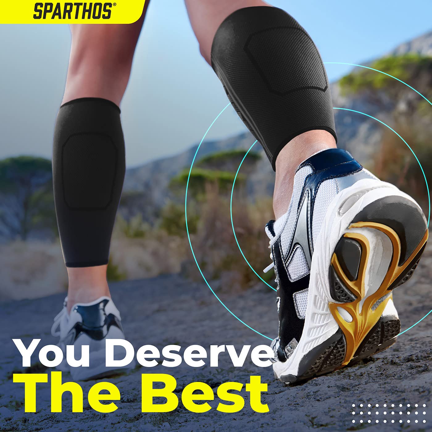 Sparthos Calf Compression Sleeve (Pair) – Leg Compression Brace for Men and Women – Shin Splint Calf Pain Relief Calves Blood Circulation Sports Support Running Walking Cycling Yoga (Black-M)